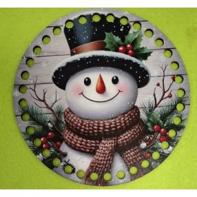   15cm Fundal crosetabil cu model de om de zapada, cu baza din lemn imprimat, gaura de 7 mm, 1 buc., 15 cm, grosime 2,5 