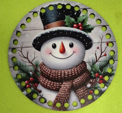 15cm Fundal crosetabil cu model de om de zapada, cu baza din lemn imprimat, gaura de 7 mm, 1 buc., 15 cm, grosime 2,5 