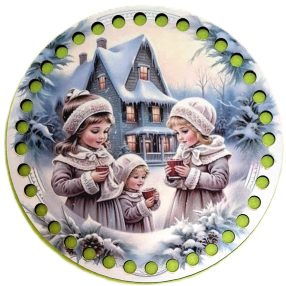   15cm Baza din lemn imprimata crosetabil Trei figurine mici cu gauri de 7 mm 1 buc 15 cm grosime 2,5 mm 