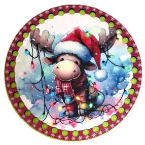   15cm Baza din lemn imprimata crosetabil cu ghirlande luminoase Rudolf, gaura de 7 mm, 1 buc., grosime 15 cm, 2,5 mm.