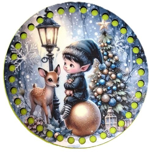 15cm Baza din lemn imprimata crosetabil  Elf cu cerb. Gaura de 7mm 1 buc 15cm Grosime 2.5mm 