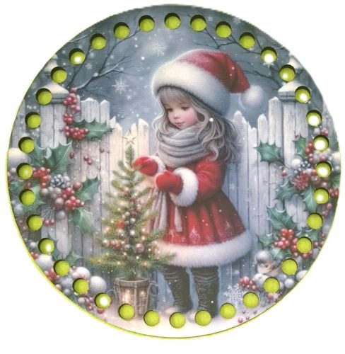 15cm Baza din lemn imprimata crosetabil Fetită cu pin. Gaura de 7mm 1 buc 15cm Grosime 2.5mm 