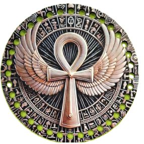   Baza din lemn natural crosetabil imprimat cu model in forma  de cruce egiptean cu gaura de 7mm, 15cm, grosime 2,5mm