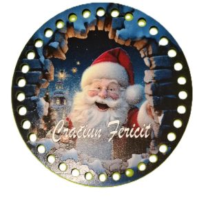   15cm Baza din lemn crosetabil Ciocantoare medie cu inscriptia Mos Craciun Craciun Fericit.  Cu gaura de 7mm, 1bucata, grosime 2,5mm.