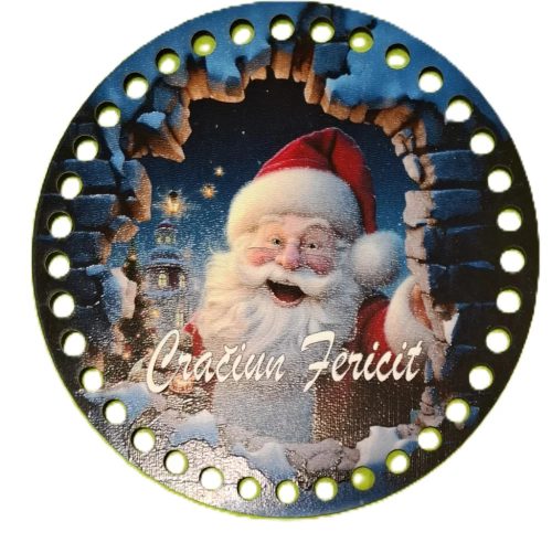 15cm Baza din lemn crosetabil Ciocantoare medie cu inscriptia Mos Craciun Craciun Fericit.  Cu gaura de 7mm, 1bucata, grosime 2,5mm.