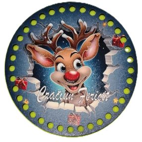   Ciobanus crosetat din lemn imprimat cu gaura  de 7 mm, inscriptia Rudolf de Crăciun Fericit, 1 bucata, 15cm, grosime 2,5mm.