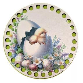   12cm Baza din lemn imprimata crosetabila cu gaura de 7 mm Puisor în coaja de ou cu inscriptie de 1 buc/pachet 12 cm grosime 2,5 mm 