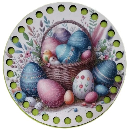 12cm Baza din lemn imprimata crosetabila cu gaura de 7 mm Cosulet pentru oua cu inscriptie de  1 buc/pachet 12 cm grosime 2,5 mm 