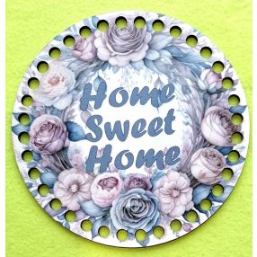   15cm Baza din lemn imprimata crosetabila cu gaura de 7 mm Coroana de flori gri Home Sweet Home cu inscriptie 1 buc/pachet 15 cm grosime 3 mm 