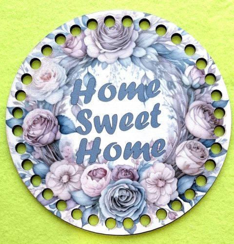 15cm Baza din lemn imprimata crosetabila cu gaura de 7 mm Coroana de flori gri Home Sweet Home cu inscriptie 1 buc/pachet 15 cm grosime 3 mm 