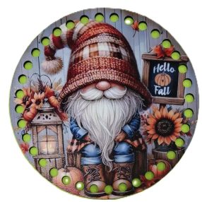   15cm Ciocanel de copac crosetabil cu gaura de 7 mm, elf cu nicovala și floarea-soarelui si inscriptia Buna Toamna. 1 bucata 15cm, grosime 2,5mm.  