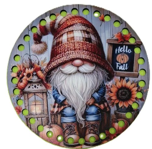 15cm Ciocanel de copac crosetabil cu gaura de 7 mm, elf cu nicovala și floarea-soarelui si inscriptia Buna Toamna. 1 bucata 15cm, grosime 2,5mm.  