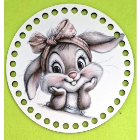   Bază din lemn imprimată pentru croșetat, 15 cm, cu găuri de 7 mm, model iepurașă drăguță – 1 buc. – diametru 15 cm, grosime 3 mm