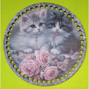   19,5cm Baza din lemn imprimata crosetabil cu gaura de 7 mm Pisicute dragute 1 buc. 19,5 cm grosime 2,5 mm  