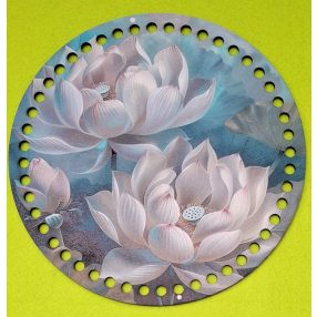   19,5cm Baza din lemn imprimata crosetabila cu gaura de 7 mm, nufar, 1 buc., 19,5 cm, grosime 2,5 mm   