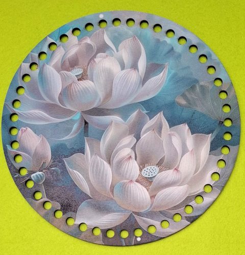 19,5cm Baza din lemn imprimata crosetabila cu gaura de 7 mm, nufar, 1 buc., 19,5 cm, grosime 2,5 mm   