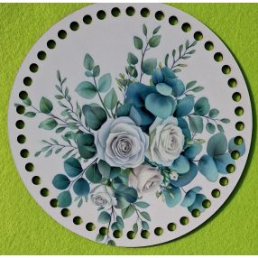   19,5cm Baza din lemn imprimata crosetabil cu gaura de 7 mm Eucalipt cu trandafir alb 1 buc 19,5 cm grosime 2,5 mm  