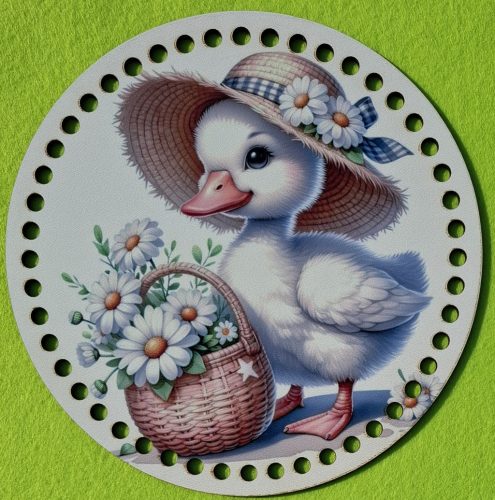 19,5cm Baza din lemn imprimata crosetabila cu gaura de 7 mm Rățușcă cu cos cu flori 1 buc. 19,5 cm grosime 2,5 mm  Elemente suplimentare la: HOA 316