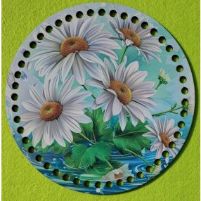   19,5cm Baza din lemn imprimata crosetabil cu gaura de 7 mm, margareta, 1 buc., 19,5 cm, grosime 2,5 mm 