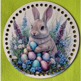   19,5cm Baza din lemn imprimata crosetabila cu gaura de 7 mm Iepuras cu ou în mână printre flori 1 buc/pachet 19,5 cm grosime 2,5 mm  