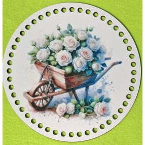   19,5cm Baza din lemn imprimata crosetabila cu gaura de 7 mm Trandafir alb în roaba 1 buc 19,5 cm grosime 2,5 mm 