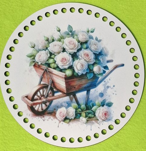 19,5cm Baza din lemn imprimata crosetabila cu gaura de 7 mm Trandafir alb în roaba 1 buc 19,5 cm grosime 2,5 mm 