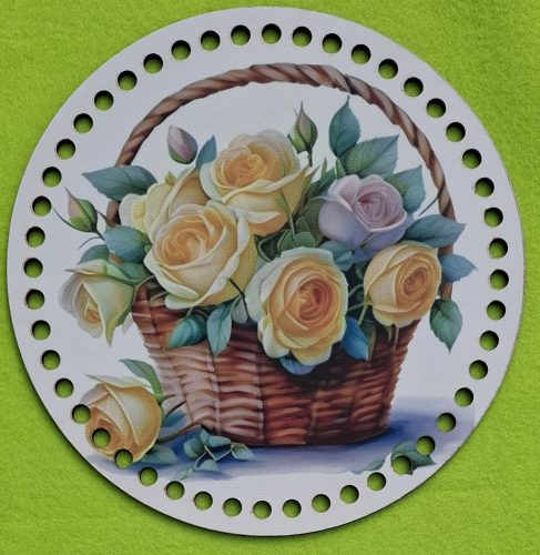 19,5cm Baza din lemn imprimata crosetabila cu gaura de 7 mm Trandafir galben în cos de rachita 1 buc/pachet 12 cm grosime 2,5 mm  