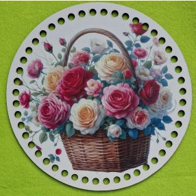   19cm Baza din lemn imprimata crosetabil cu gaura de 7 mm Buchet de trandafiri în cos 1 buc/pachet 19,5 cm grosime 2,5 mm 