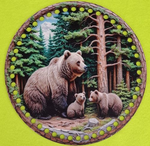 19,5 cmBaza din lemn imprimata crosetabil, familie de ursi, cu gaura de 7 mm, 1 buc., 19,5 cm, grosime 2,5 mm  