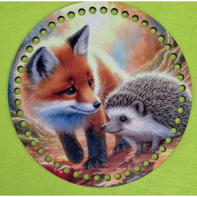   19,5cmBaza din lemn imprimata crosetabila Pui de vulpe cu arici Gaura de 7mm 1 buc 19,5cm Grosime 2.5mm