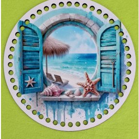   19,5cm Baza din lemn imprimata crosetabil Fereastra cu vedere la mare cu gaura de 7 mm 1 buc. 19,5 cm grosime 2,5 mm  
