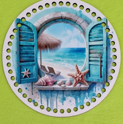 19,5cm Baza din lemn imprimata crosetabil Fereastra cu vedere la mare cu gaura de 7 mm 1 buc. 19,5 cm grosime 2,5 mm  