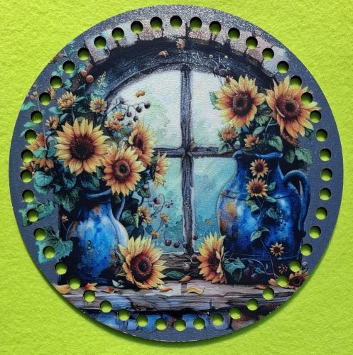 19,5cm Baza din lemn imprimata crosetabila cu gaura de 7 mm Floarea-soarelui în fereastra întro vaza albastra 1 buc/pachet 19,5 cm grosime 2,5 mm  