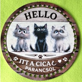   Bază din lemn imprimată pentru croșetat, 19,5 cm, cu găuri de 7 mm „Hello, aici pisica poruncește” 1 buc / pachet Diametru 19,5 cm, grosime 2,5 mm