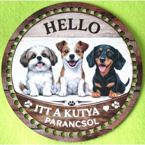   Bază din lemn imprimată pentru croșetat, 19,5 cm, cu găuri de 7 mm „Hello, aici câinele poruncește” 1 buc / pachet Diametru 19,5 cm, grosime 2,5 mm