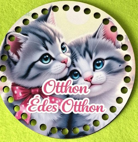 Bază din lemn imprimată pentru croșetat, 15 cm, cu găuri de 7 mm „Cuplu drăguț de pisici” cu inscripția „Acasă, dulce acasă” 1 buc / pachet Diametru 15 cm, grosime 2,5 mm