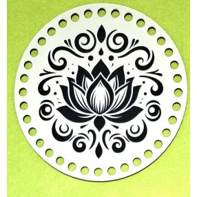   15cm Baza din lemn imprimata crosetabila, floare de lotus, cu gaura de 7 mm, 1 buc., 15 cm, grosime 2,5 mm 