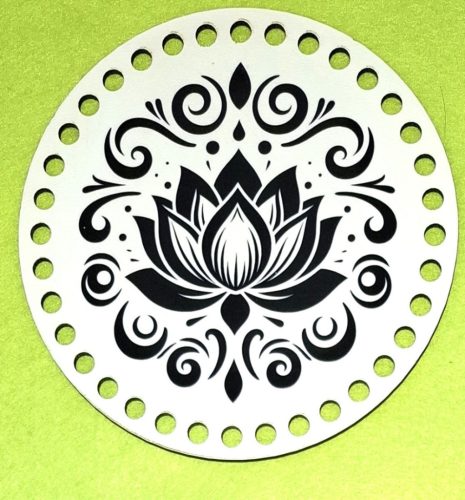 15cm Baza din lemn imprimata crosetabila, floare de lotus, cu gaura de 7 mm, 1 buc., 15 cm, grosime 2,5 mm 