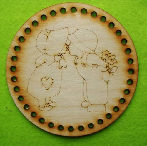 12,5cm Bază din lemn natural  crosetabilă in forma de cerc fete si baieti,cu gaura de 5mm, 1 bucata, grosime 3mm