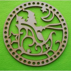    16,5 cm Baza crosetabila din lemn natural, sanie cu Moș Crăciun, cu gaura de 6 mm, grosime 1 buc. 3 mm