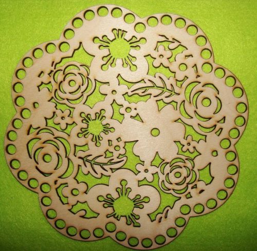 20x20cm Baza de floare crosetabila din lemn natural cu flori, gaura de 8 mm, grosime 1 buc. 3 mm