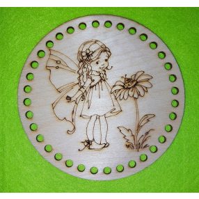   12,5cm Cerc croșetabil din lemn natural, tip fluture, tip fetiță. Cu gaura de 5mm, 1bucata, grosime 3mm