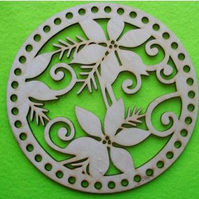    16,5x16,5cm Baza din lemn natural, model floral, crosetabil, cu gaura de 6 mm, grosime 1 buc. 3 mm