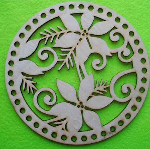  16,5x16,5cm Baza din lemn natural, model floral, crosetabil, cu gaura de 6 mm, grosime 1 buc. 3 mm