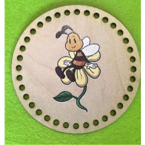   11,3 cm cm cmBaza din lemn rotund crosetabil imprimat tabla cu albine. Cu gaura de 4,5mm, 11,3cm, 1 bucata, grosime 3mm