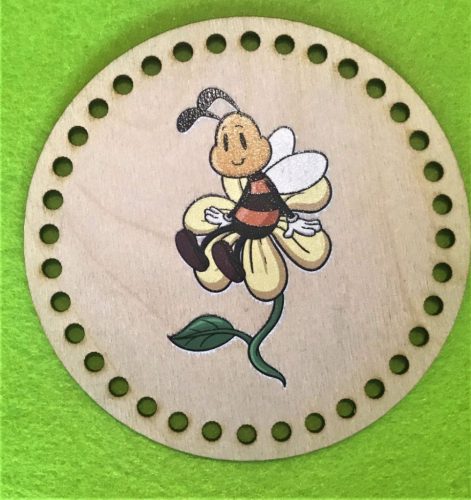 11,3 cm cm cmBaza din lemn rotund crosetabil imprimat tabla cu albine. Cu gaura de 4,5mm, 11,3cm, 1 bucata, grosime 3mm