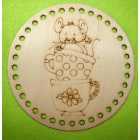    12,5 cm Baza din lemn natural soricel in ceasca, cu gaura de 5mm, 1 bucata, grosime 3mm