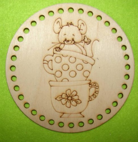  12,5 cm Baza din lemn natural soricel in ceasca, cu gaura de 5mm, 1 bucata, grosime 3mm