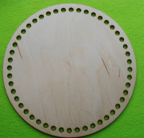  20cm Baza din  lemn  circulara crosetabila cu gaura de 7mm 1bucata, grosime 3mm