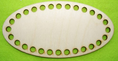  16,5x8cm Placa ovala din lemn natural crosetabila, 1 buc., grosime 3 mm, dimensiune gaura: 7,5 mm